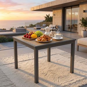 English Elm 35.4 Inch Square Outdoor Dining Table with HDPS Slatted Top and Powder Coated Aluminum Frame B082P533600