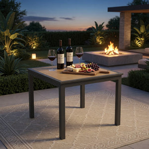 English Elm 35.4 Inch Square Outdoor Dining Table with HDPS Slatted Top and Powder Coated Aluminum Frame B082P533600