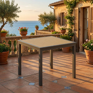 English Elm 35.4 Inch Square Outdoor Dining Table with HDPS Slatted Top and Powder Coated Aluminum Frame B082P533600
