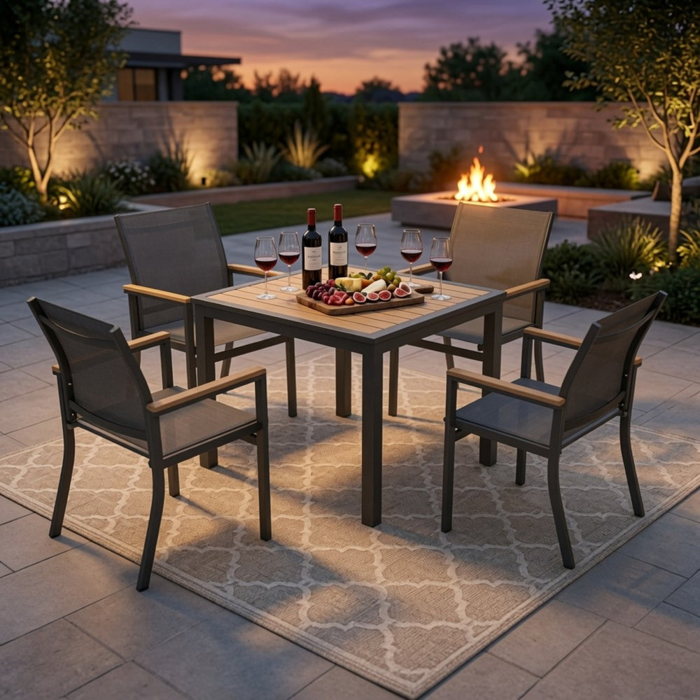 English Elm 35.4 Inch Square Outdoor Dining Table with HDPS Slatted Top and Powder Coated Aluminum Frame B082P533600
