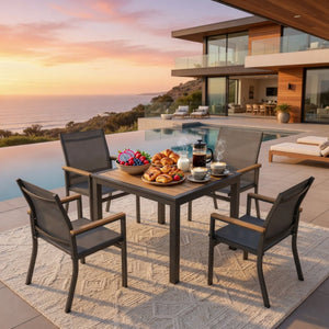 English Elm 35.4 Inch Square Outdoor Dining Table with HDPS Slatted Top and Powder Coated Aluminum Frame B082P533600