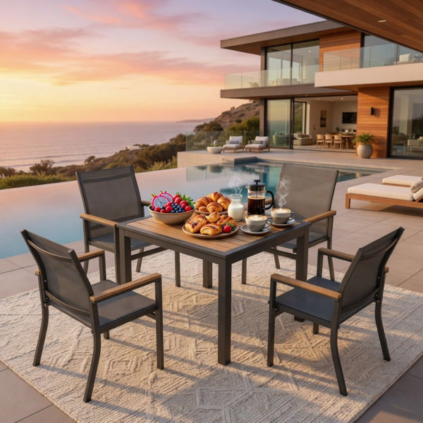 English Elm 35.4 Inch Square Outdoor Dining Table with HDPS Slatted Top and Powder Coated Aluminum Frame B082P533600