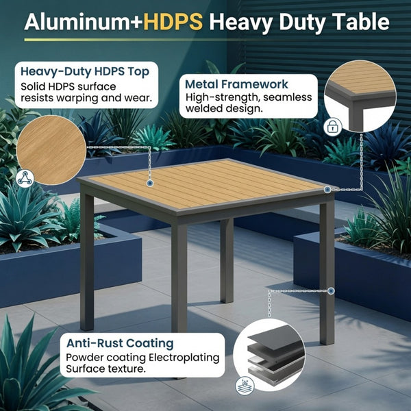 English Elm 35.4 Inch Square Outdoor Dining Table with HDPS Slatted Top and Powder Coated Aluminum Frame B082P533600