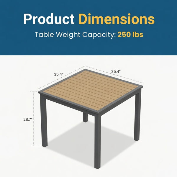 English Elm 35.4 Inch Square Outdoor Dining Table with HDPS Slatted Top and Powder Coated Aluminum Frame B082P533600