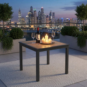 English Elm 35.4 Inch Square Outdoor Dining Table with HDPS Slatted Top and Powder Coated Aluminum Frame B082P533600