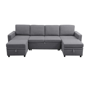 English Elm 23.6 Inch Square Storage Ottoman in Dark Grey Sackcloth with Solid Wood Frame B082P557769