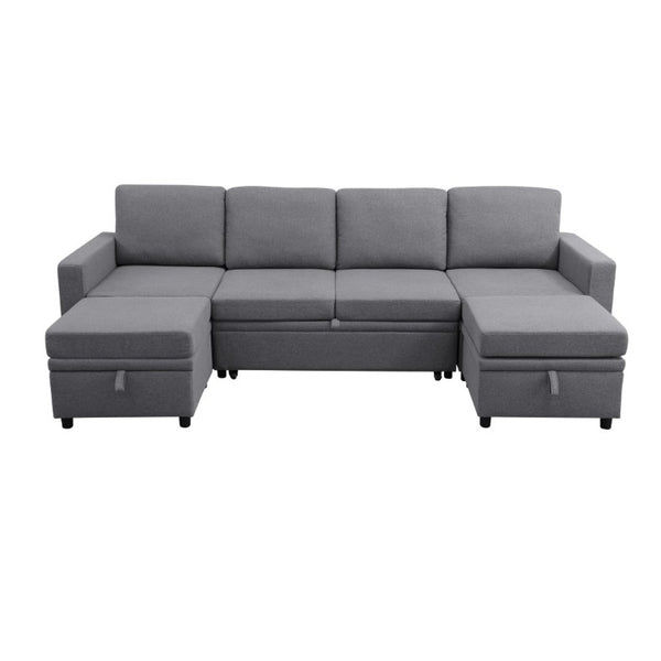 English Elm 23.6 Inch Square Storage Ottoman in Dark Grey Sackcloth with Solid Wood Frame B082P557769