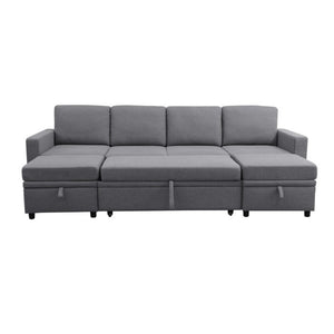 English Elm 23.6 Inch Square Storage Ottoman in Dark Grey Sackcloth with Solid Wood Frame B082P557769