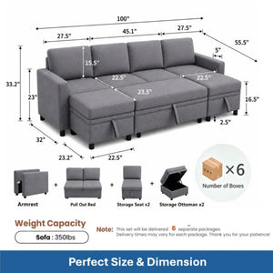 English Elm 23.6 Inch Square Storage Ottoman in Dark Grey Sackcloth with Solid Wood Frame B082P557769