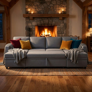 English Elm 23.6 Inch Square Storage Ottoman in Dark Grey Sackcloth with Solid Wood Frame B082P557769