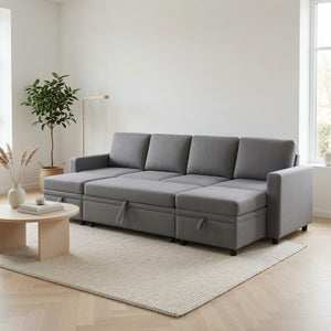 English Elm 23.6 Inch Square Storage Ottoman in Dark Grey Sackcloth with Solid Wood Frame B082P557769