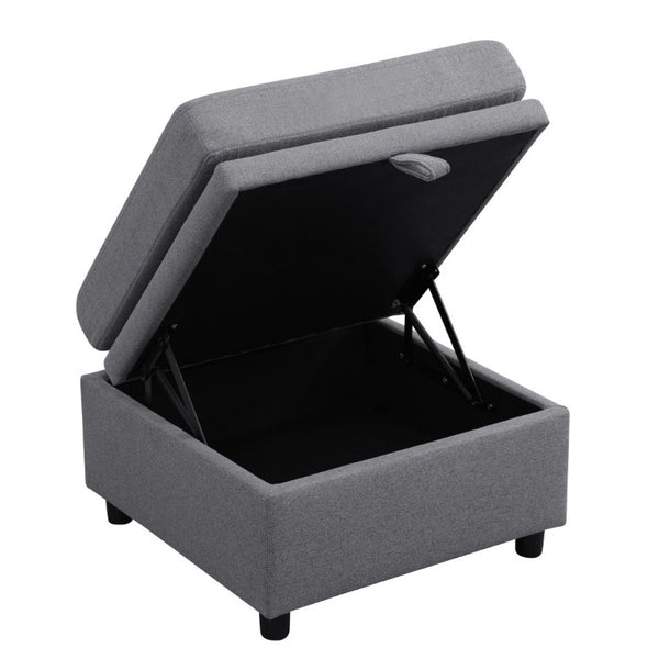 English Elm 23.6 Inch Square Storage Ottoman in Dark Grey Sackcloth with Solid Wood Frame B082P557769