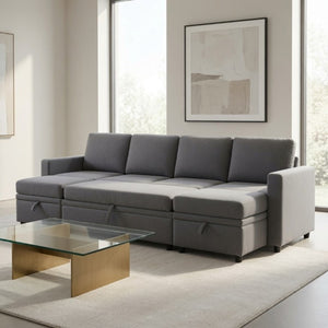 English Elm 23.6 Inch Square Storage Ottoman in Dark Grey Sackcloth with Solid Wood Frame B082P557769
