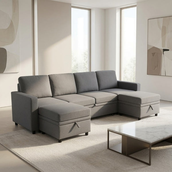 English Elm 23.6 Inch Square Storage Ottoman in Dark Grey Sackcloth with Solid Wood Frame B082P557769