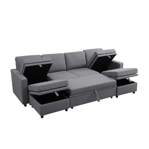 English Elm 23.6 Inch Square Storage Ottoman in Dark Grey Sackcloth with Solid Wood Frame B082P557769