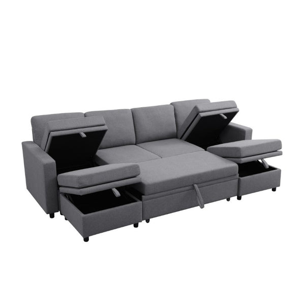 English Elm 23.6 Inch Square Storage Ottoman in Dark Grey Sackcloth with Solid Wood Frame B082P557769