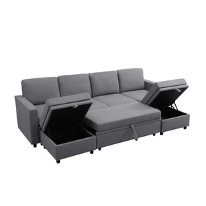 English Elm 23.6 Inch Square Storage Ottoman in Dark Grey Sackcloth with Solid Wood Frame B082P557769