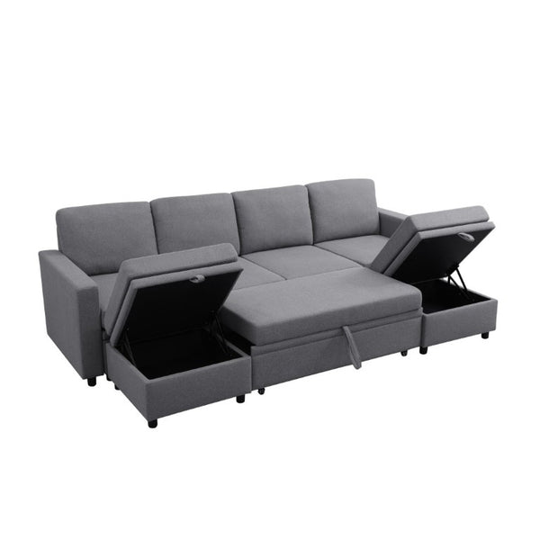 English Elm 23.6 Inch Square Storage Ottoman in Dark Grey Sackcloth with Solid Wood Frame B082P557769