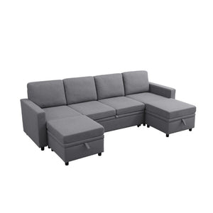 English Elm 23.6 Inch Square Storage Ottoman in Dark Grey Sackcloth with Solid Wood Frame B082P557769