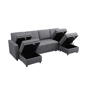 English Elm 23.6 Inch Square Storage Ottoman in Dark Grey Sackcloth with Solid Wood Frame B082P557769