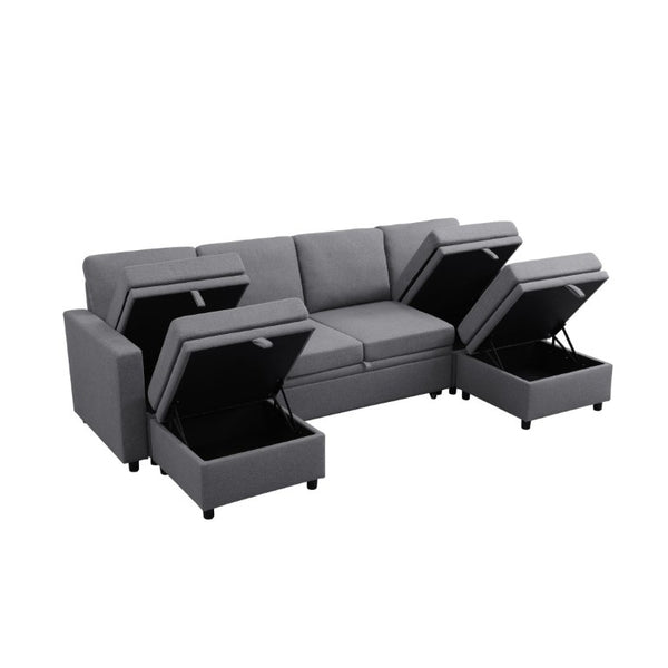 English Elm 23.6 Inch Square Storage Ottoman in Dark Grey Sackcloth with Solid Wood Frame B082P557769