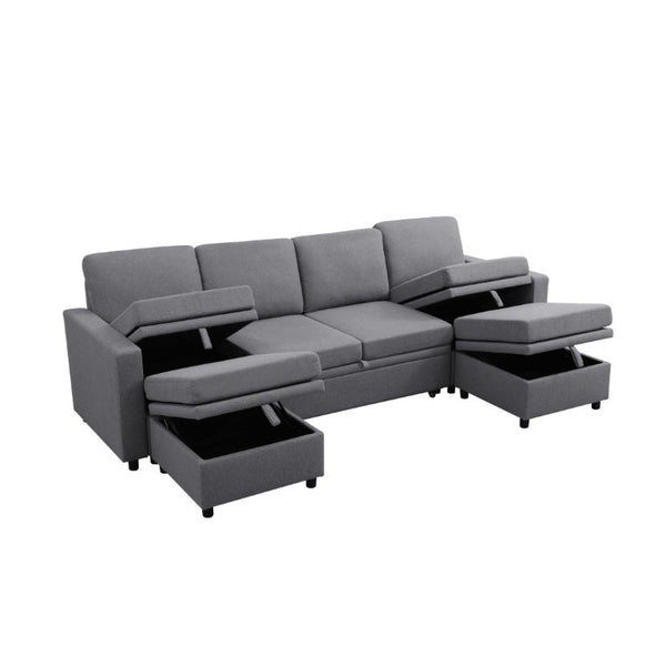 English Elm 23.6 Inch Square Storage Ottoman in Dark Grey Sackcloth with Solid Wood Frame B082P557769