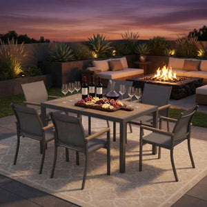 English Elm 7-piece Outdoor Aluminum Patio Dining Set Textilene Mesh Chairs Weather Resistant Table B082S00135