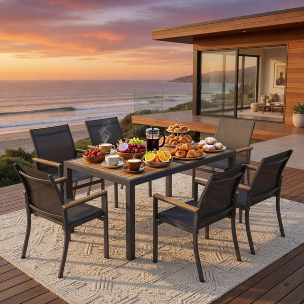 English Elm 7-piece Outdoor Aluminum Patio Dining Set Textilene Mesh Chairs Weather Resistant Table B082S00135