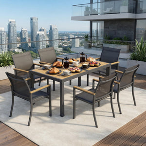 English Elm 7-piece Outdoor Aluminum Patio Dining Set Textilene Mesh Chairs Weather Resistant Table B082S00135