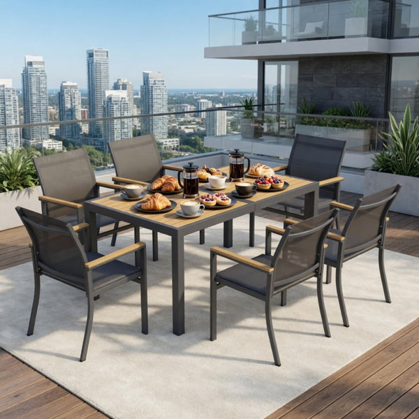 English Elm 7-piece Outdoor Aluminum Patio Dining Set Textilene Mesh Chairs Weather Resistant Table B082S00135