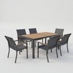 English Elm 7-piece Outdoor Aluminum Patio Dining Set Textilene Mesh Chairs Weather Resistant Table B082S00135