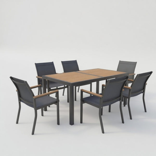 English Elm 7-piece Outdoor Aluminum Patio Dining Set Textilene Mesh Chairs Weather Resistant Table B082S00135