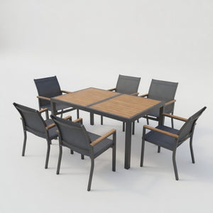 English Elm 7-piece Outdoor Aluminum Patio Dining Set Textilene Mesh Chairs Weather Resistant Table B082S00135