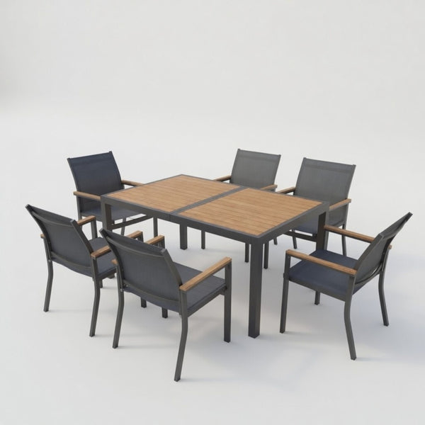 English Elm 7-piece Outdoor Aluminum Patio Dining Set Textilene Mesh Chairs Weather Resistant Table B082S00135