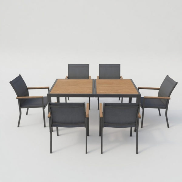 English Elm 7-piece Outdoor Aluminum Patio Dining Set Textilene Mesh Chairs Weather Resistant Table B082S00135