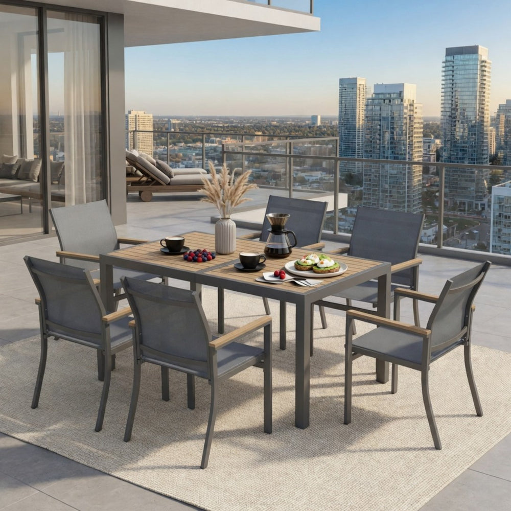 English Elm 7-piece Outdoor Aluminum Patio Dining Set Textilene Mesh Chairs Weather Resistant Table B082S00135