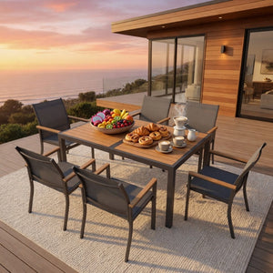 English Elm 7-piece Outdoor Aluminum Patio Dining Set Textilene Mesh Chairs Weather Resistant Table B082S00135