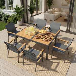 English Elm 7-piece Outdoor Aluminum Patio Dining Set Textilene Mesh Chairs Weather Resistant Table B082S00135