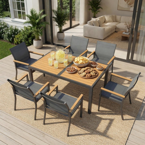 English Elm 7-piece Outdoor Aluminum Patio Dining Set Textilene Mesh Chairs Weather Resistant Table B082S00135
