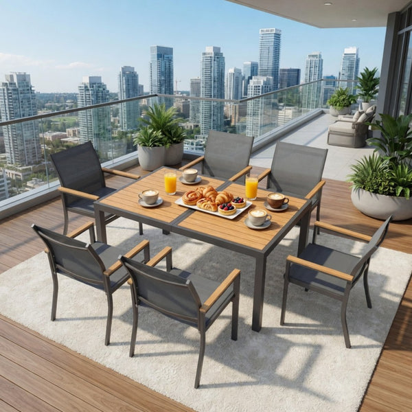 English Elm 7-piece Outdoor Aluminum Patio Dining Set Textilene Mesh Chairs Weather Resistant Table B082S00135