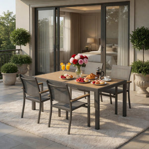 English Elm 5-piece Outdoor Aluminum Dining Set Textilene Mesh Chairs Rust Resistant Patio Table B082S00136