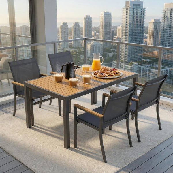 English Elm 5-piece Outdoor Aluminum Dining Set Textilene Mesh Chairs Rust Resistant Patio Table B082S00136