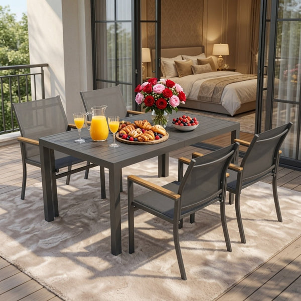 English Elm 5-piece Outdoor Aluminum Dining Set Textilene Mesh Chairs Rust Resistant Patio Table B082S00136