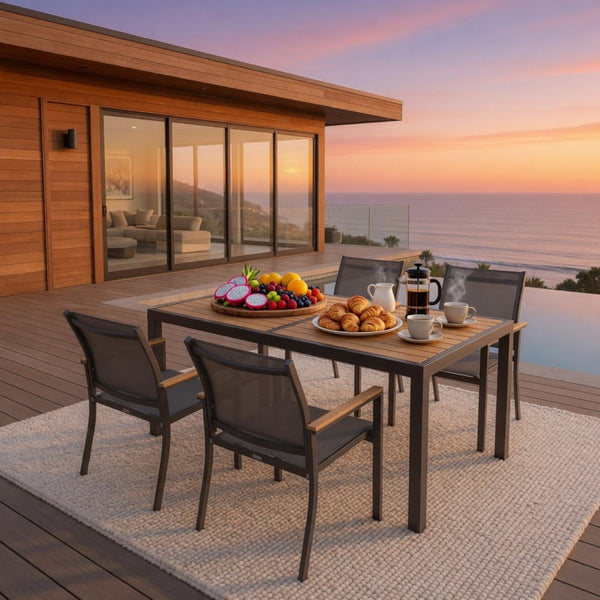 English Elm 5-piece Outdoor Aluminum Dining Set Textilene Mesh Chairs Rust Resistant Patio Table B082S00136