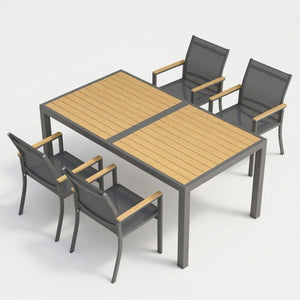 English Elm 5-piece Outdoor Aluminum Dining Set Textilene Mesh Chairs Rust Resistant Patio Table B082S00136
