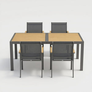 English Elm 5-piece Outdoor Aluminum Dining Set Textilene Mesh Chairs Rust Resistant Patio Table B082S00136