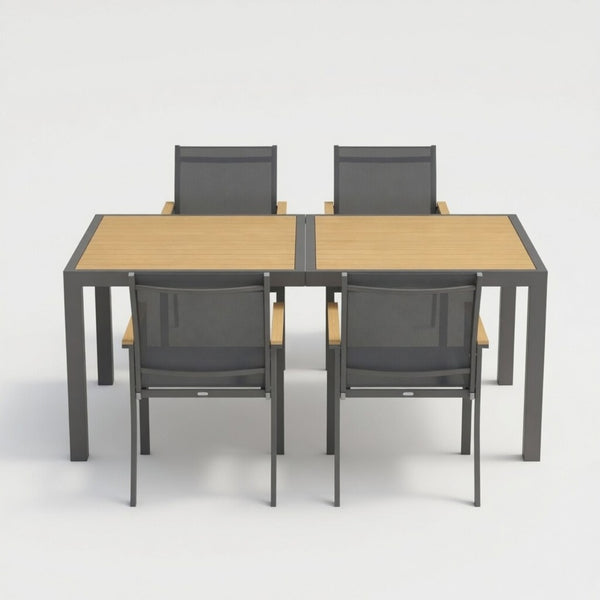 English Elm 5-piece Outdoor Aluminum Dining Set Textilene Mesh Chairs Rust Resistant Patio Table B082S00136