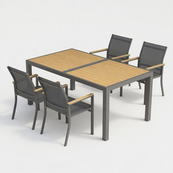 English Elm 5-piece Outdoor Aluminum Dining Set Textilene Mesh Chairs Rust Resistant Patio Table B082S00136