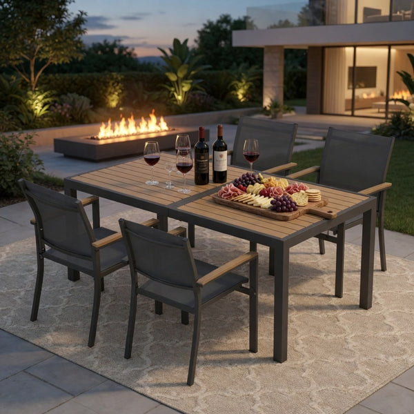 English Elm 5-piece Outdoor Aluminum Dining Set Textilene Mesh Chairs Rust Resistant Patio Table B082S00136