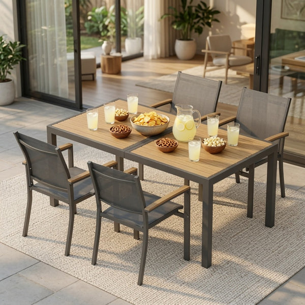 English Elm 5-piece Outdoor Aluminum Dining Set Textilene Mesh Chairs Rust Resistant Patio Table B082S00136